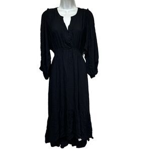 umgee black high low hamilton button up long sleeve elastic waist dress Size XL